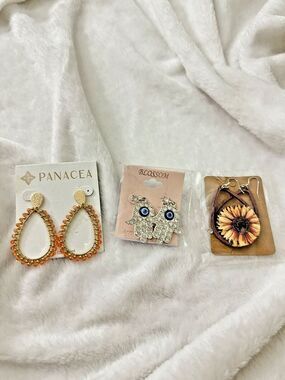NEW Earings Lot Panacea Oval Hoop Hamsa Hand Jeweled Sunflower Dangle Hook Bling